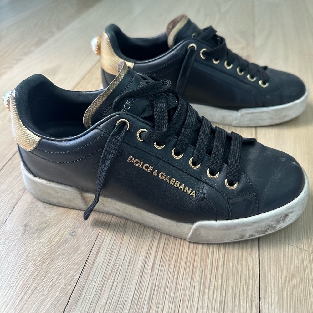 Dolce & Gabbana Black and Gold Women's Sneakers